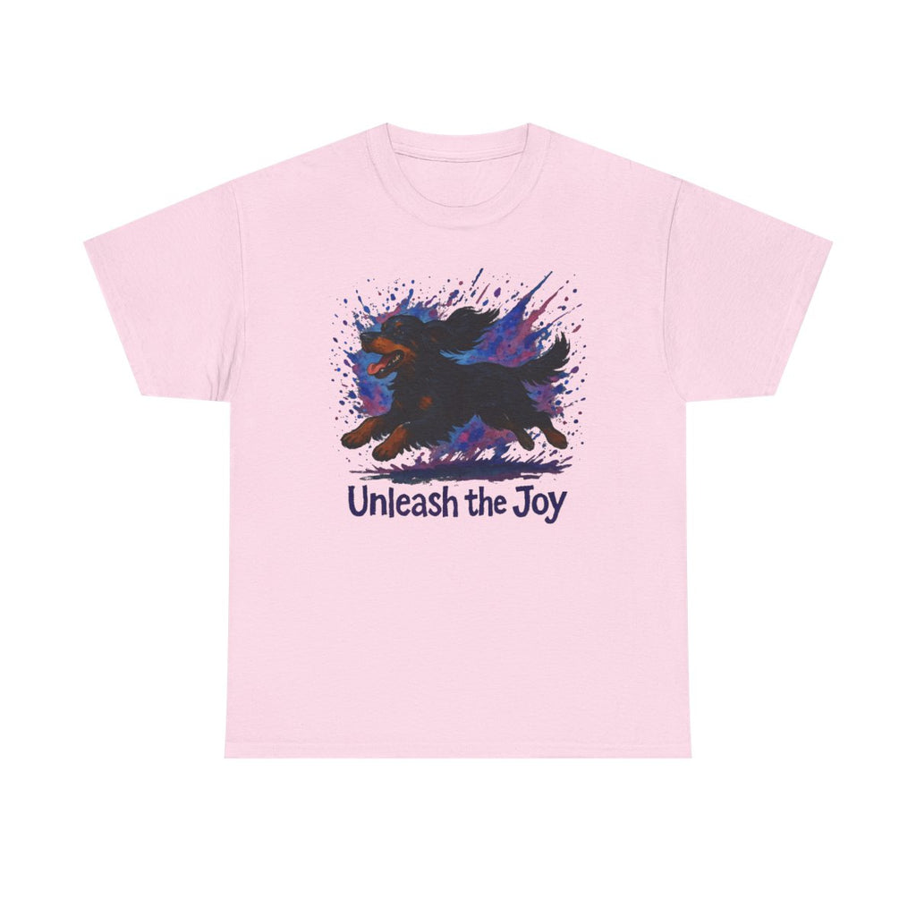 Vibrant Unleash the Joy Gordon Setter t-shirt, Light Pink