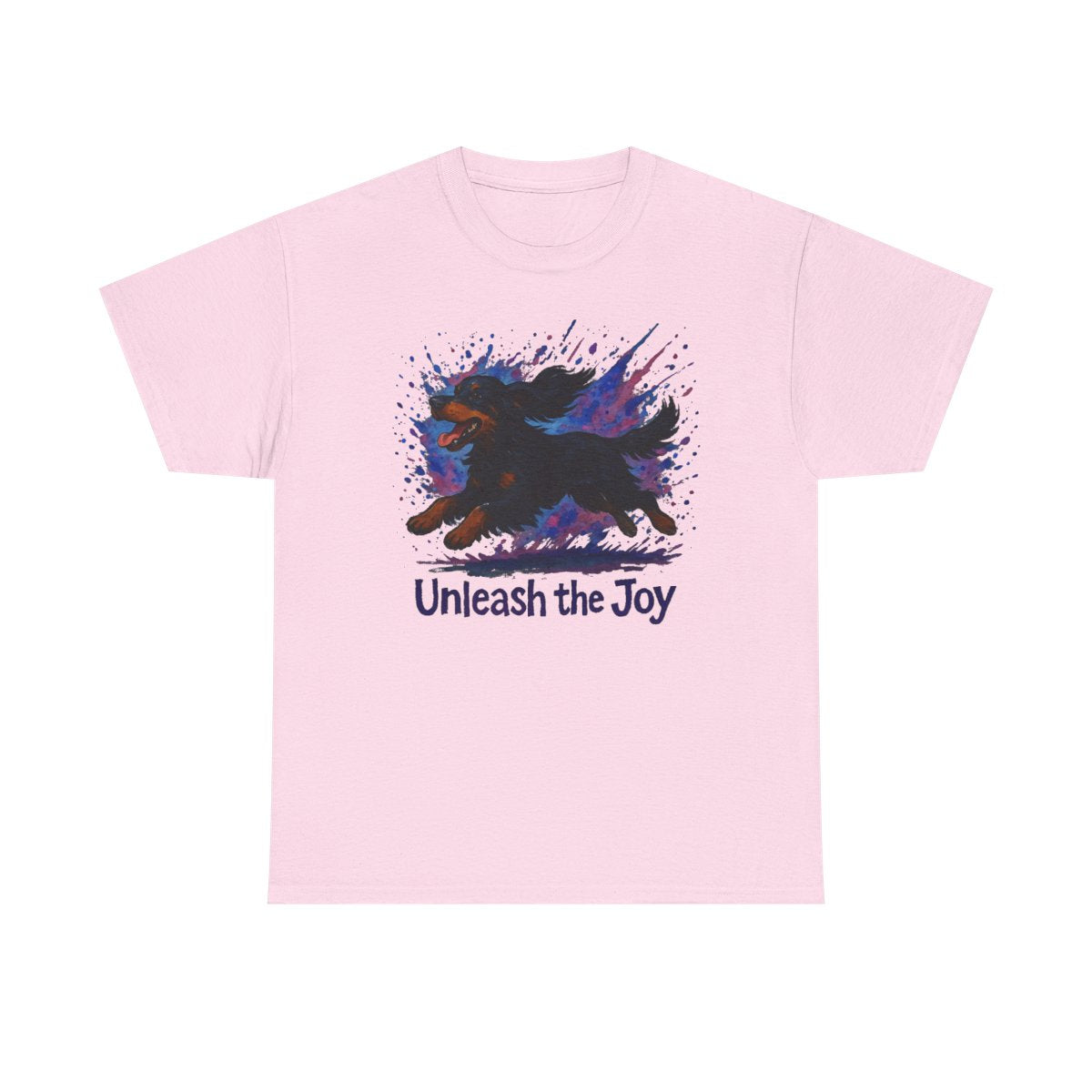 Vibrant Unleash the Joy Gordon Setter t-shirt, Light Pink