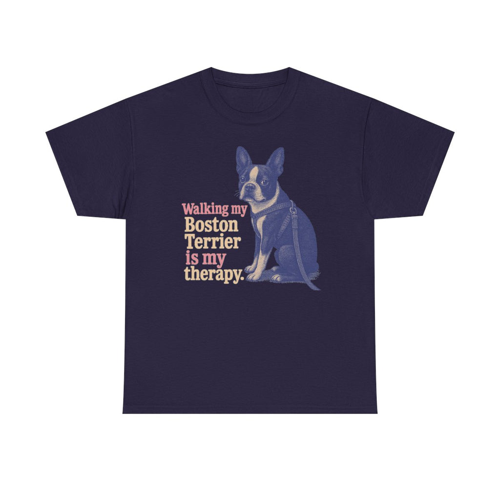 Walking My Boston Terrier is My Therapy t-shirt, Blackberry